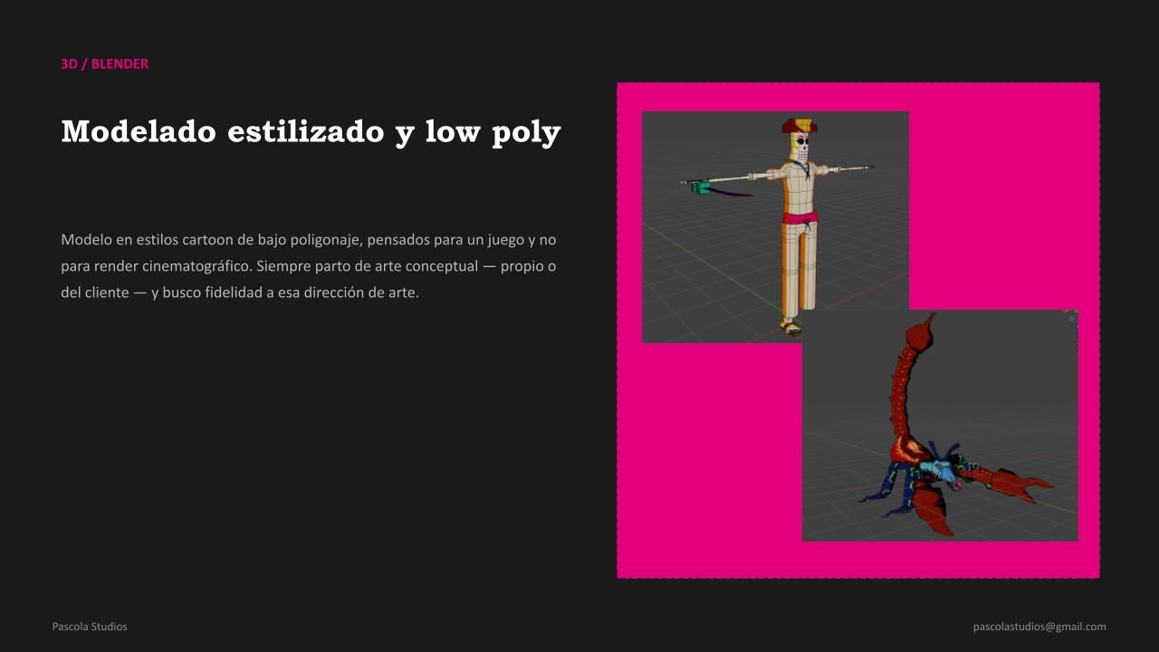 Modelos low poly en Blender: personaje catrina y criatura alacrán