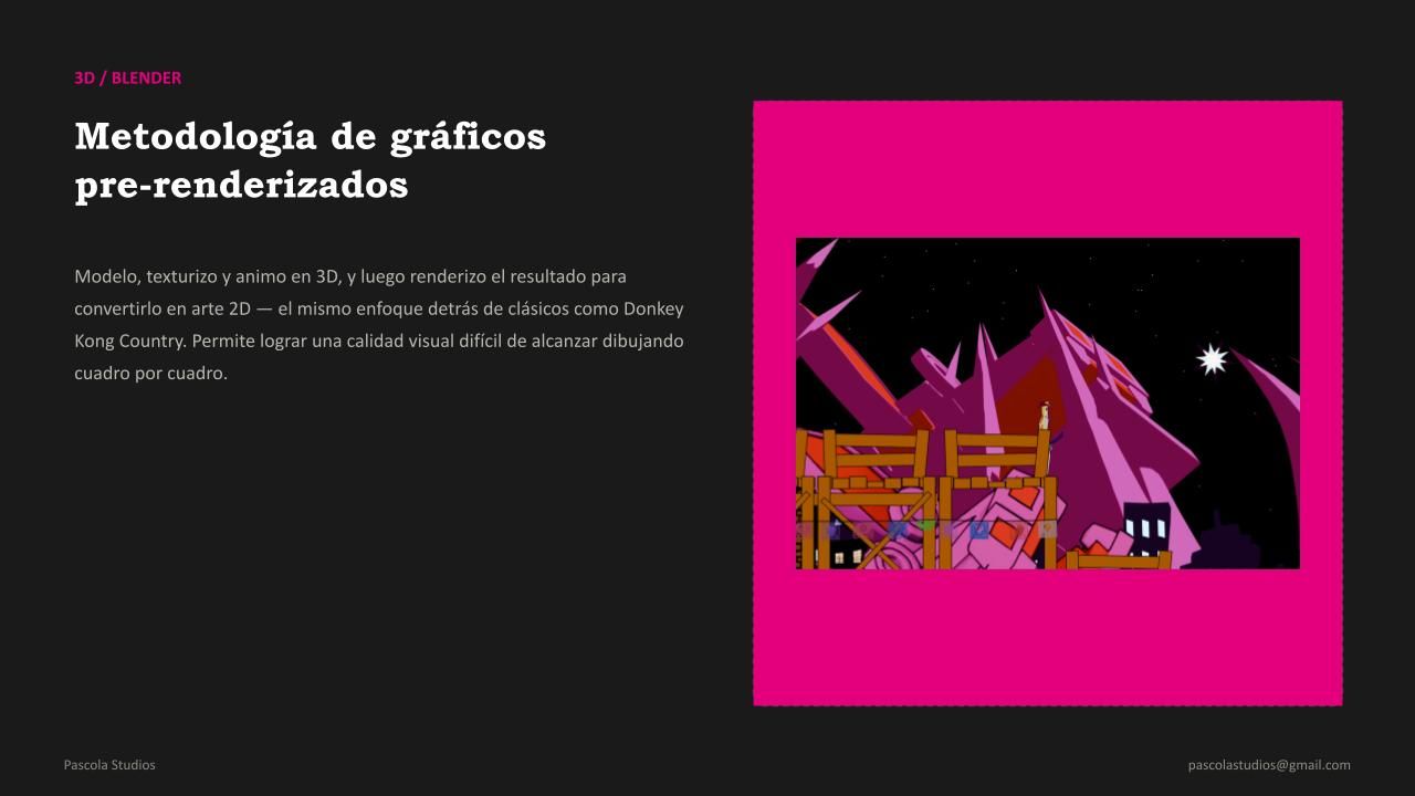 Escena renderizada en 3D convertida a arte 2D pre-renderizado